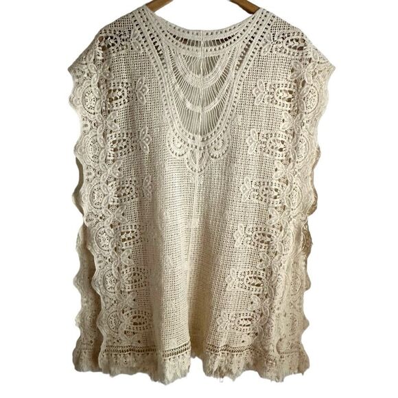Soft Surroundings Cream Crochet Boho Open Cotton Knit Vest One Size - Picture 2 of 7